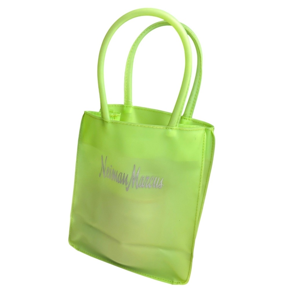 Neiman Marcus Neon Green Mini Tote Bag NWT PVC Vinyl Small Shopper Read Desc
